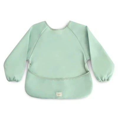 Image of Mushie Weaning Bib Baby Long Sleeve Toddler Bibs with Sleeves Waterproof Adjustable Fit for 6 24 Months Colour: Roman Green