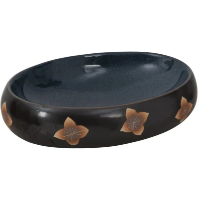 Image of vidaXL Countertop Basin Black and Blue Oval 59x40x15 cm Ceramic