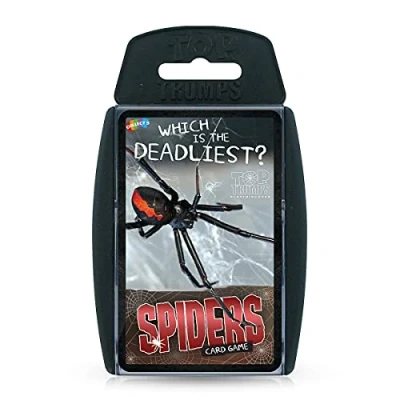 Image of Top Trumps Spiders Classics Card Game, Discover facts about the Goliath bird eater, Black Widow and Wheel Spider in this educational pack, 2 plus players makes a great gift for ages 6