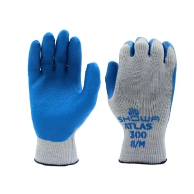 Image of SHOWA Atlas 300 Fit Palm Coating Natural Rubber Glove, Blue, X Large (Pack of 12 Pairs)