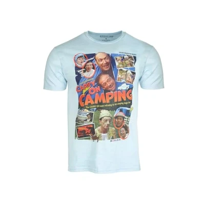 Image of Carry On Camping Film Paradise Camp Site Official T Shirt Sid James Light Blue (UK, Alpha, XXL, Regular, Blue)