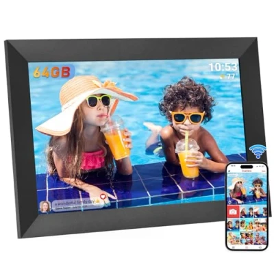 Image of Hesmor 64GB Frameo Digital Photo Frame WiFi 10.1 Inch, 1280x800 IPS LCD Touchscreen, Auto Rotate and Audio, Quick Easy Share Photos or Videos via the App, Electronic Black