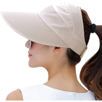Image of Metyou Sun Hats Women Summer Hat Outdoor UV Protection Wide Large Brim Cap Beach Visor Caps Foldable (Beige)