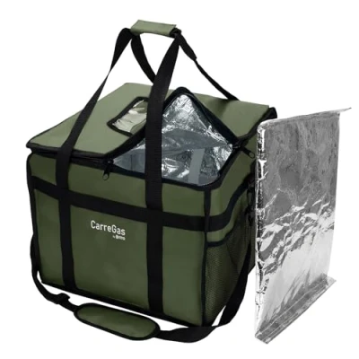 Image of CarreGas Hot Food Delivery Bag Insulated, 38x38x32cm Takeaway Picnic Bags Suitable for Cold and Food, Pizza, Restaurant, Uber Eats Bag, Grocery Shopping Army Green