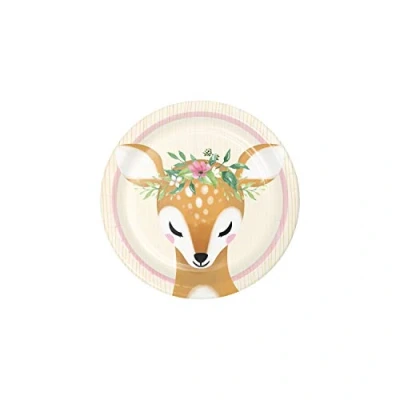 Image of Creative Converting PC350479 Deer Little One Dessert Plates I Pink Paper 8 Pcs