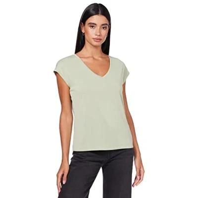 Image of Vero Moda Vmfilli Vneck TEE Basic Tshirt, Women&#039;s, Size: Small, Reseda