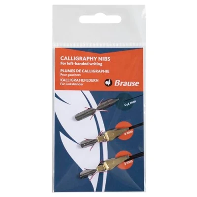 Image of Brause Ref 16506B Left Handed Metal Calligraphy Nibs (Pack of 3) Speedball 2mm, 3mm &amp; Hatat Nib Suitable for Handers Practising