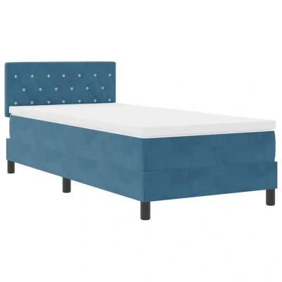 Image of vidaXL Box Spring Bed with Mattress Dark Blue 100x200 cm Velvet