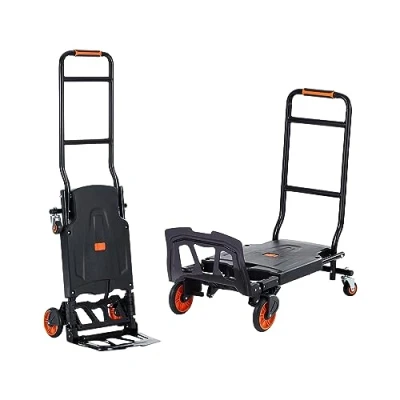 Image of VEVOR Aluminum Hand Truck, 2 in 1, 300 lbs Load Capacity, Heavy Duty Industrial Convertible Folding Truck and Dolly, Utility Cart Converts from to Platform with Rubber Wheels