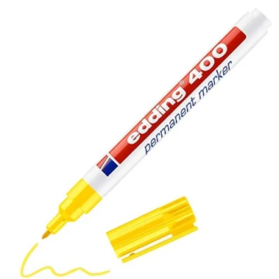 Image of edding 400 permanent marker yellow 1 pen fine round tip mm waterproof, quick drying, smear proof pens for cardboard, plastic, wood, metal, glass and fabric