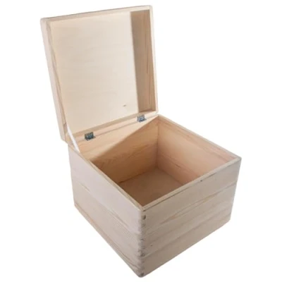 Image of WooDeeDoo Square Deep Wooden Storage Box with Hinged Lid 30 x 24 cm Memorabilia Keepsake Trinket Toy Chest Plain Pine For Craft