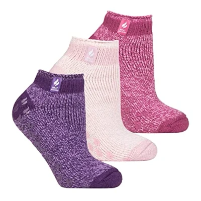 Image of HEAT HOLDERS 3 Pair Multipack Ladies Ankle Slipper Socks Womens Fleece Low Cut Fluffy with Grippers (4 8, Pisa Pink)