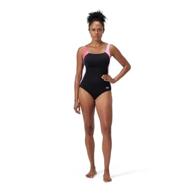 Image of Speedo Women&#039;s Shaping LunaLustre Printed Swimsuit, Neon Violet, 34