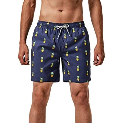 Image of MaaMgic Mens Quick Dry Pineapple Swim Trunks with Mesh Lining Swimwear Bathing Suits, Navy Blue1, Large ( Waist:33&#039;&#039; 35&#039;&#039; )