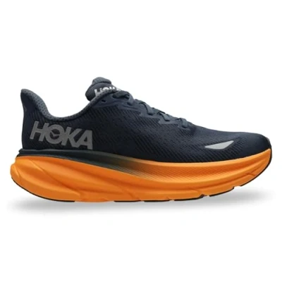 Image of HOKA Clifton 9 Road running shoes, Men&#039;s, Size: 8.5, Dark blue/orange Textile/synthetics