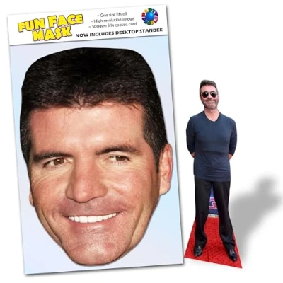 Image of Party People 1 x Simon Cowell Ready To Wear Celebrity Face Mask Includes Freestanding 20cm Desktop Standee Card Cutout C