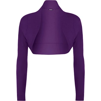 Image of WearAll Womens Plus Size Plain Long Sleeve Cropped Ladies Shrug Bolero Cardigan Top Purple 20/22