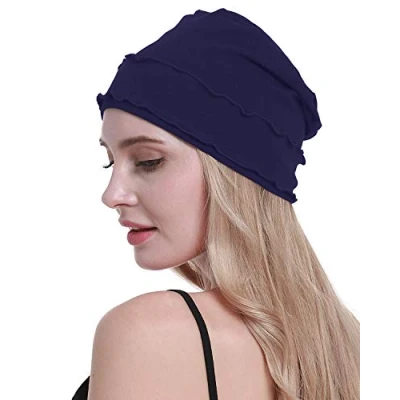 Image of osvyo Chemo Headwear Turban Cap for Women Cancer Beanie Hair Loss Sealed Packaging Denim Blue