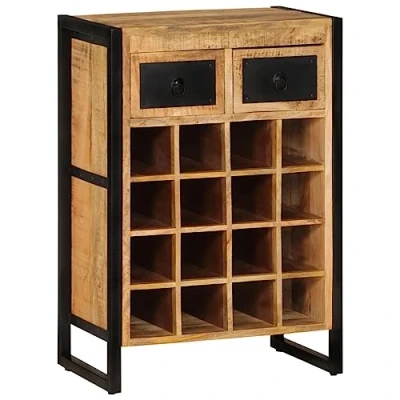 Image of vidaXL 16 Bottle Wine Rack Handmade, Solid Mango Wood and Iron Construction, 2 Drawer Storage, Natural Finish, Perfectly Sized for Optimizing Space