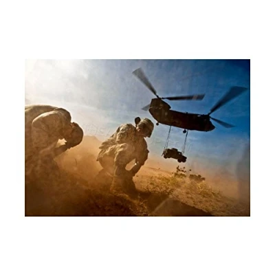 Image of Wee Blue Coo War Photo Helicopter Soldier Desert Jeep Chinook USA Wall Art Print