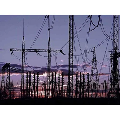Image of Wee Blue Coo Photo Electricity Pylons Silhouette Power Energy Sunset Art Print Poster Wall Decor 12X16 Inch