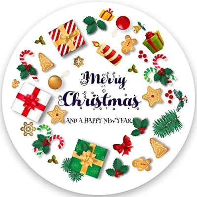 Image of Pack of 48 Christmas Party Decoration Stickers (45 mm) Merry for Card Making, Gifts &amp; Cake Boxes Papa Prints®