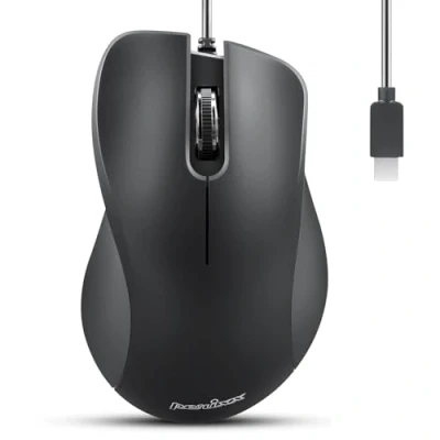 Image of Perixx PERIMICE 221C Ergonomic USB C Wired Mouse Optical with 1200 dpi 1.5 Meter Cable Black