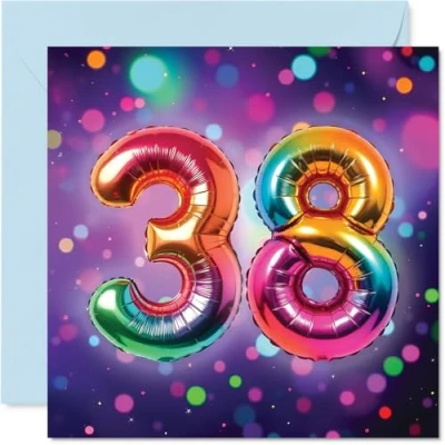 Image of 38th Birthday Cards for Men Women Rainbow Foil Balloon Happy Card 38 Year Old Man Woman Sister Neighbour Cousin Friend, 145mm Bday Greeting