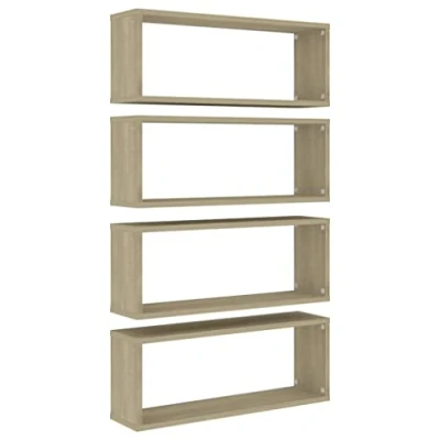 Image of vidaXL Wall Cube Shelves 4 Piece Set Sonoma Oak Engineered Wood Easy Installation Scandinavian Style Decor for Living Room
