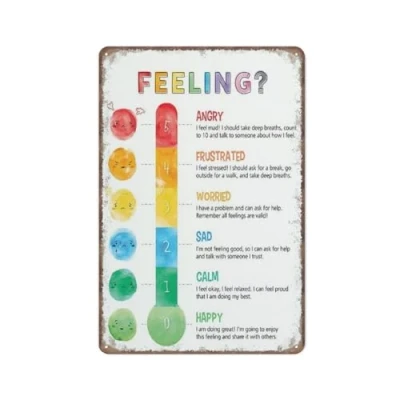Image of KOPUTE Watercolor, Feelings thermometer, poster, Calm down corner, Self regulation, therapy office, Mental health, Retro Metal Poster Wall Art Kitchen Garden Farm Home Decoration, 14X20cm