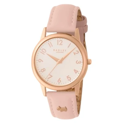 Image of RADLEY Women&#039;s Rose Gold Plated Pink Leather Strap Watch RY21728