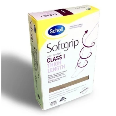 Image of Scholl Softgrip Ultima Class 1 Thigh Support Stockings Hold Ups Natural Medium