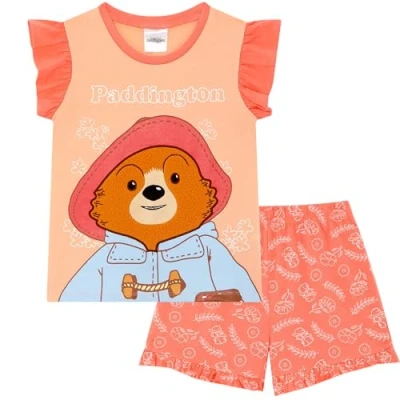 Image of Girls Textured Face Frilled Sleeves 100% Cotton Short Pyjama Set 3 4 Years Peach