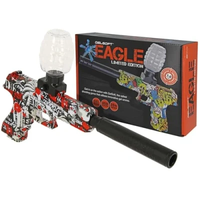 Image of Gelsoft Gel Blaster Toy Soft Water Bullet Pistol, USB Rechargeable, Fully Automatic, High Speed Rappid Fire + 10,000 Ammo, 14+ Years (Black Graffiti)