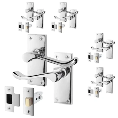 Image of EAI Polished Chrome Victorian Scroll Door Handle Latch Set 5 Pairs of Internal Lever Handles on Backplate &amp; (64mm)