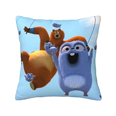 Image of Bear Grizzy Lemmings Throw Pillow Cover Square Waist Cushion Pillowcase for Office Car Sofa Couch Bed Home Decor