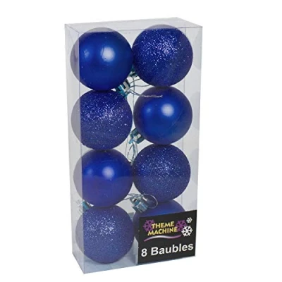 Image of Widdle Wonderland Christmas Decoration 8 Pack 50mm Glitter/Plain Baubles Midnight Blue