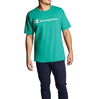 Image of Champion Men&#039;s Mens Classic Jersey Graphic Tee Kelly Green Sm T Shirt, Green, S UK