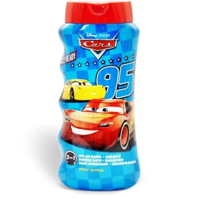 Image of Cars Lightning McQueen Kids 2 in 1 Bubble Bath &amp; Shampoo Gentle, Paraben Free Hair Wash with Vitamin E A, pH Balanced for Sensitive Skin Lightly Scented, Safe Children Aged 3+, 475ml