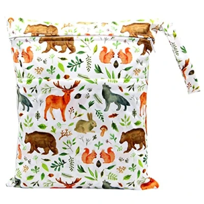 Image of FenFang Wet Bag, Cloth Nappy Bags Produce Dry Suit Bag Storage Organiser, Waterproof Washable Reusable Large Double Zipper for Baby Diapers Daycare Travel Gym