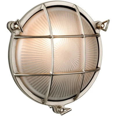 Image of Nautic 1 Light Outdoor Bulkhead Wall, Flush Nickel, Frosted Glass IP64, E27