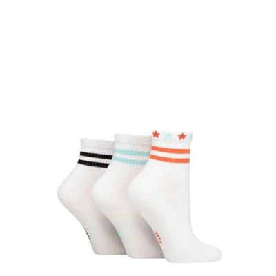 Image of Elle Women&#039;s Half Cushion Socks Soft Breathable Bamboo Material for Sports, Anklet, Plain with Stripes, Size 4 8, Pack of 3 White Stripe