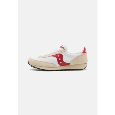 Image of Saucony Trainer 80 Unisex Trainers, Size: 10.5, White/red Leather and textile