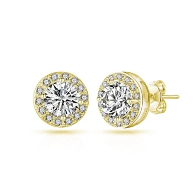 Image of Philip Jones Gold Plated Halo Earrings Created with Zircondia® Crystals