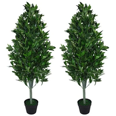 Image of LEAF 7092 Pair of 120cm (4ft) Artificial Topiary Bay Trees Pyramid Extra Large, Green Cone