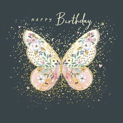 Image of Paperlink Female Birthday Card General for Women Floral Butterfly with a Foil Finish Eco Friendly and Recyclable, 155 x 155mm