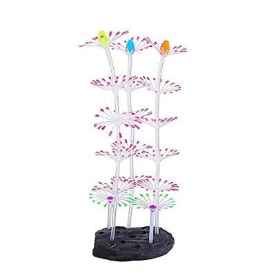 Image of ANCLLO Strip Coral Plant Ornament Glowing Effect Artificial Decoration for Fish Tank, Aquarium Landscape Pink
