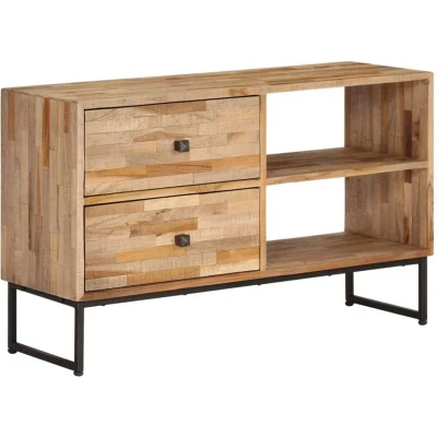 Image of vidaXL Reclaimed Teak Wood and Steel TV Cabinet Handmade Sideboard Lowboard Rustic Wooden Stand with Storage Drawers