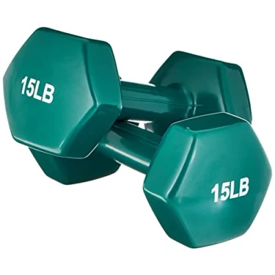 Image of Amazon Basics Vinyl Dumbbells, 30 Pounds, 15 Set of 2, Teal