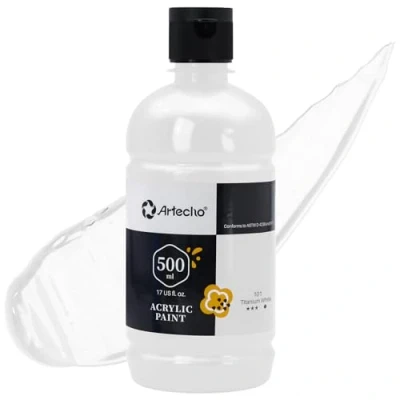Image of Artecho Titanium White Acrylic Paint 500ml/17oz, Craft for Art Supply, Ideal Canvas, Fabric, Pumpkin, Rock, Leather, Model, Ceramic, Plastic, Clay, Glass.